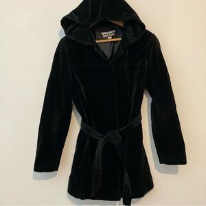 JP PERCY MARVIN RICHARDS WOMENS VINTAGE VELVET BLACK HOODED COAT JACKET SIZE S